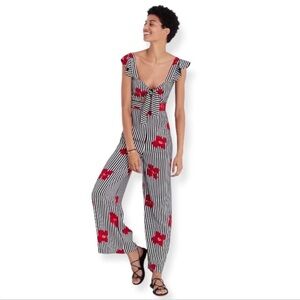 Madewell Striped and Floral Jumpsuit in Black White and Red - Size 6
